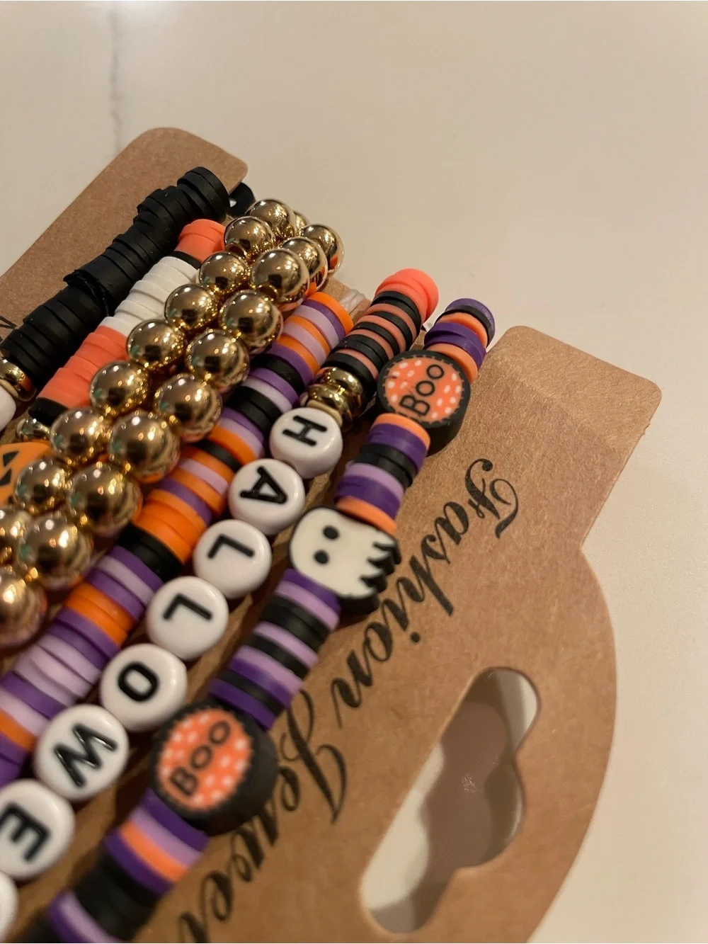 Halloween Kids Beaded Bracelet Set - Orange Black Purple